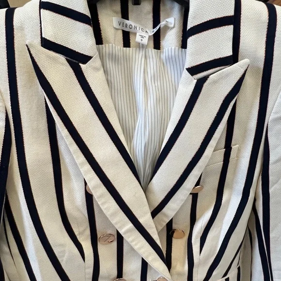 NEW VERONICA BEARD Empire Striped Double Breasted Style One-Button Dickey Jacket - Picture 5 of 10